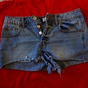 Forever 21 distressed button fly denim jean shorts size waist 24